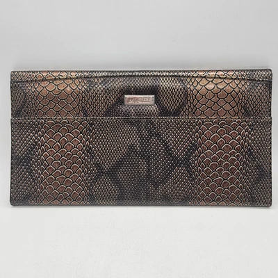 Miche Purse Shell Clutch Snake Print Faux Leather Bronze Brown Magnetic Closure - Image 1 of 4