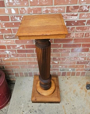 Antiguo pedestal de caña con soporte de helecho planta de roble hecho a mano #1 Foto 1 de 4