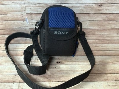 SONY CYBERSHOT Digital Camera Case SOFT PADDED BAG w SHOULDER STRAP Black Blue Foto 1 de 4