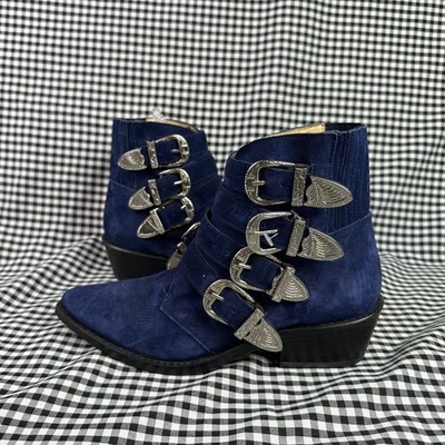 Toga Pulla Blue Suede Cowgirl Western Silver Buckle Boots Women's EU 36 / US 6 - Image 1 of 4