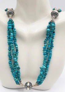 Designer Carolyn Pollack 925 Sterling Silver Triple Strand Turquoise Necklace - Picture 1 of 5