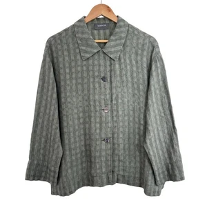 OSKA Linen Jacket Size 1 UK 10 Oversized Green Check Lightweight Lagenlook Arty - Picture 1 of 13