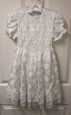 Vestido Vintage Jessica McClintock Niñas Marfil Satinado Cuello Encaje Superposición Talla 6 Foto 1 de 4