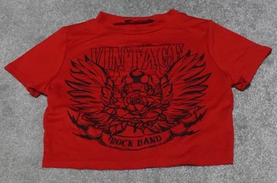 Camiseta corta Papaya para niña mediana roja vintage con gráfico de banda de rock Foto 1 de 4