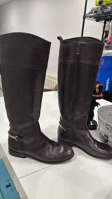 Botas de montar Tory Burch Jess marrón cuero coco talla 6,5 precio de venta $525 Foto 1 de 4