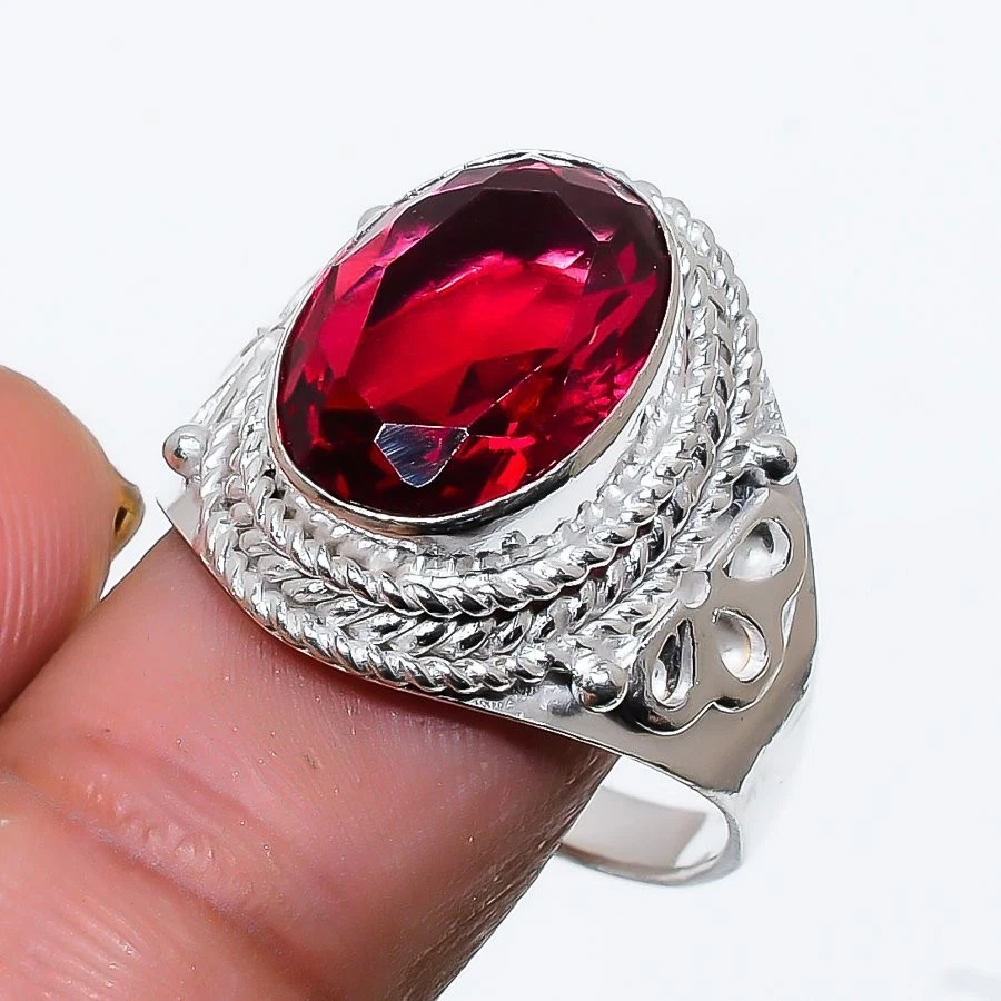 Pink Rubellite Gemstone Handmade 925 Sterling Silver All Size Ring For Gift - Image 1 of 1