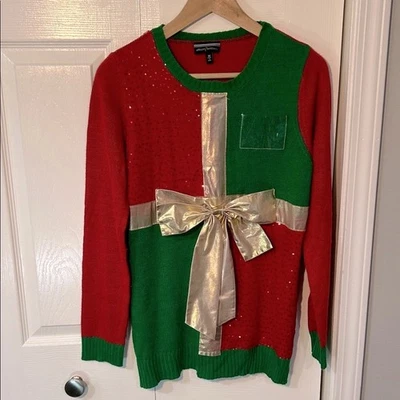 Suéter Allison/Brittney Holiday Feo Navidad Lazo Lentejuelas Color Bloque Talla M Foto 1 de 4