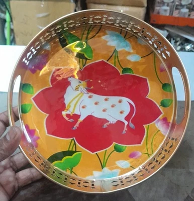 Pichwai Cow Metal Tray Wedding Favor Christmas Gift Housewarming Favor - Image 1 of 4