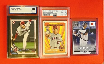 Lote de cartas Shohei Ohtani Rookie - 2 classificações - Um bruto -3 total -Bowman -Topps - Folha - Imagem 1 de 4