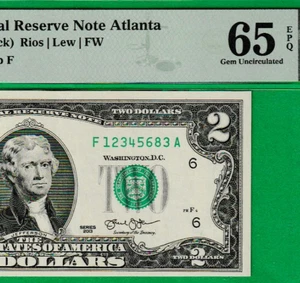 $2 TWO DOLLAR Federal Reserve note LADDER Serial Numbers 1-2-3-4-5-6-8-3 PMG 65 - Picture 1 of 3