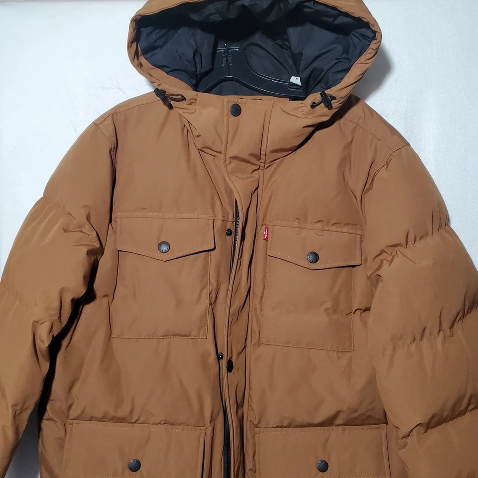 Levi's Men's Full-Zip Snap Closure Quilted Adjustable Hooded Parka Large Brown