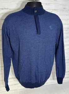 EXC! Peter Millar Size XL Mens 100% Merino Wool 1/4 Zip Sweater Blue Fine Stripe - Picture 1 of 17