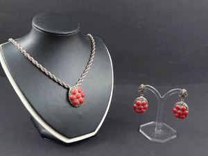 Schönes Schmuck-Set, rote Koralle auf 925er Silber, Anhänger und Ohrringe - Bild 1 von 7