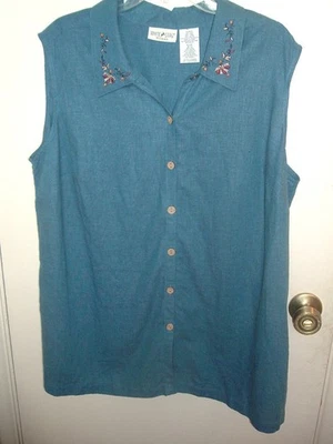 Белый олень льняной туника блузка без рукавов вышивка синий 18 Вт / 20 Вт изящный! - Изображение 1 из 4