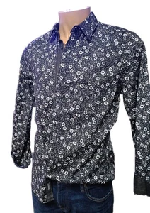 Guess Button Up Men Graphic Long Sleeve Casual Geometric Fashion Jet Black Med - Picture 1 of 8