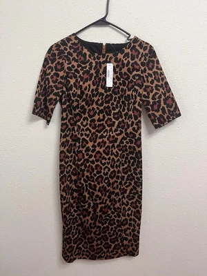 NUEVO CON ETIQUETAS J.Crew Vestido Vaina Estampado Leopardo Elástico Lápiz Carrera Ropa de Trabajo Talla 00 Foto 1 de 4