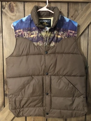Vintage Sears Western Outdoor Vest With Mountain/tree Scene-mens size Small - Image 1 of 4