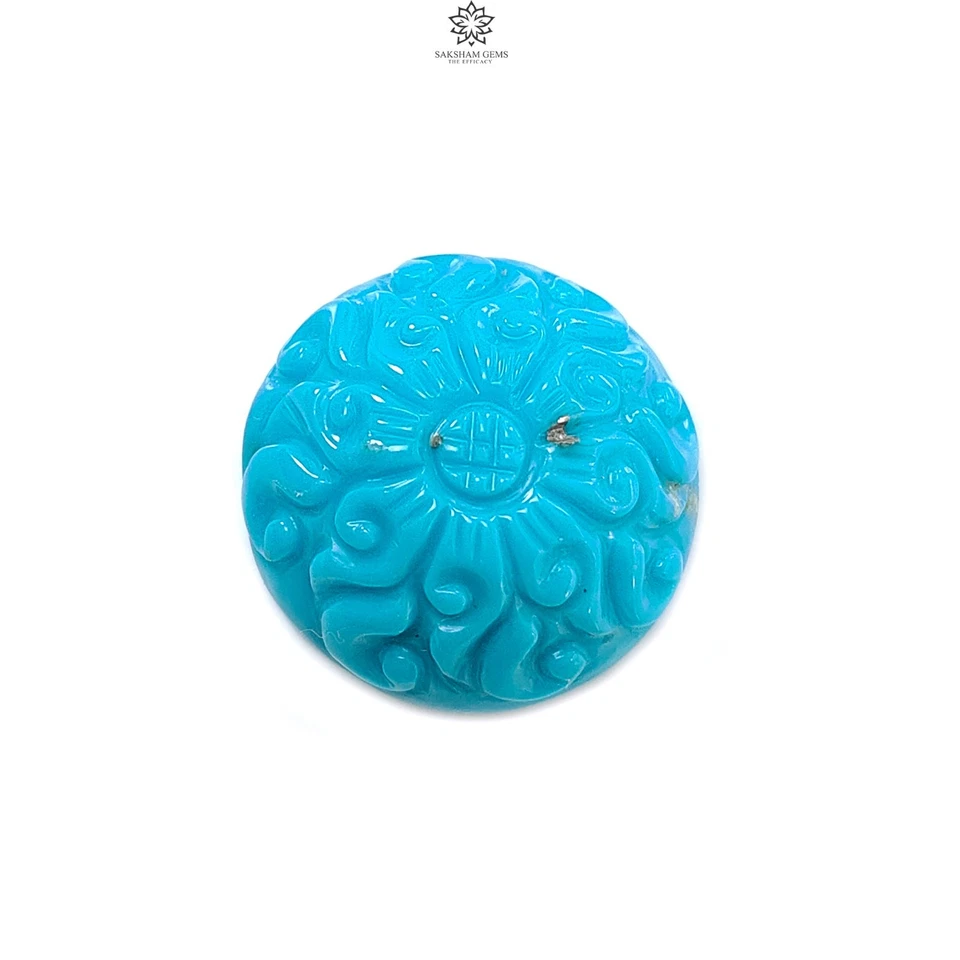 25.70cts Natural Blue Turquoise Gemstone Hand Carved Oval 22mm 1pc - Image 1 of 4