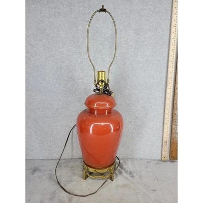 Lámpara de mesa vintage naranja cerámica jengibre tarro base latón Foto 1 de 4