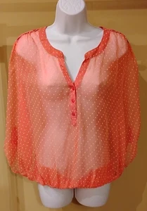 Blusa Top Para Mujer The Limited Rosa Salmón Blanco Lunares Manga 3/4 Talla: XL - Imagen 1 de 3