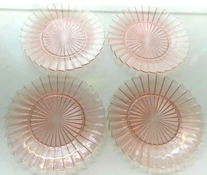 Jeannette Glass 4 Pink Sierra Pinwheel 9" Dinner Plates - Picture 1 of 8