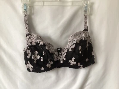 Lencería Felina Mujer Talla 34 DD Semi Transparente Demi Sujetador Negro Blanco Floral Foto 1 de 4