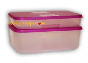 Tupperware 2 Freezer Mates Containers Rectangles 2.5 & 6.5 Cups Purple Vintage - Picture 1 of 2