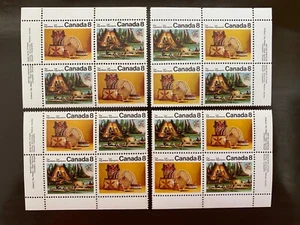 Canada Stamp Blocks - 1973 8c ALGONKIAN INDIANS Inscription BK Set of 4(566-567) - Foto 1 di 1