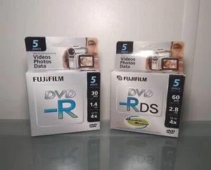 Two 5 Pack Fujifilm DVD -R&-RDS Video Photo Data Camcorder Disks: 1.4GB, 30min. - Picture 1 of 11