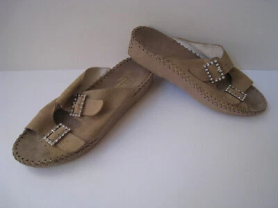 SANDALIA LA PLUME CUERO METALIZADO ESTRÁS HEBILLA EE. UU. 8,5B EUR 39 HECHA EN ITALIA Foto 1 de 4