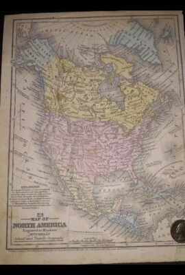 Mitchells 1852 #4 Map of North America Hand Colored Map - Image 1 of 3
