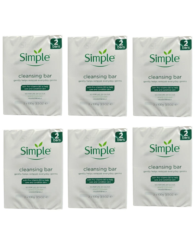 6 Simple Cleansing Soap Bar With Pro-Vitamin B5 Twin Pack 100g  (12 Soaps ) - Image 1 of 4