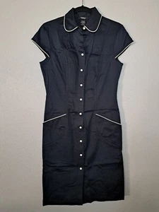 Express Stretch Button-Down Sheath Dress Navy Blue Pockets Size 9/10 - Picture 1 of 9
