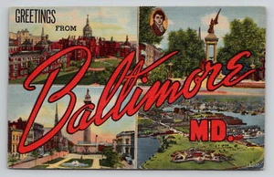 Postal Maryland Greetings From Baltimore Four Scenes lino sin publicar 1930-1945 - Imagen 1 de 2