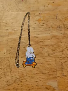 Vintage Smurf Enamel NECKLACE KIDS80s Kid (1B) - Picture 1 of 2
