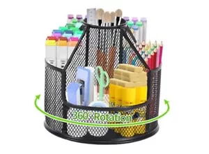 Rotating Desk Organizer, Metal Mesh Pen Organizer Pencil Holder Large Pen Black - Picture 1 of 7
