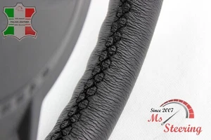 FOR CLASSIC AUSTIN MINI GT 15'' - BLACK LEATHER STEERING WHEEL COVER, BLACK 2 S - Picture 1 of 12