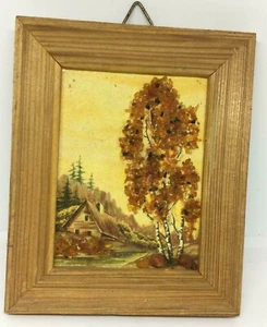 Old Picture Hand Painted Painting Mosaic View Old House Trees 4.5"x3.5" Decor   - Picture 1 of 5