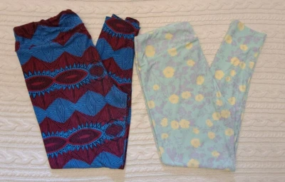 Leggings LuLaRoe Altos y Curvilíneos Talla TC Gráfico Floral Suave Elastizado Azul Verde Foto 1 de 4
