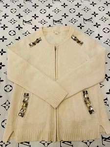 J CREW 100% WOOL Girl's Embellished White Sweater Hoodie Size 10 - Picture 1 of 8