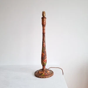 Vintage wooden Table Lamp Pyrography Indian Tall candle stick floral boho ethnic - Imagen 1 de 18