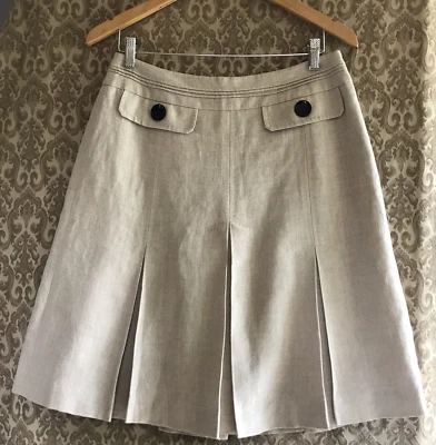 Falda Mujer Eccoci Beige Forrada Lino Talla 8, Cremallera Lateral, Plisada Foto 1 de 4