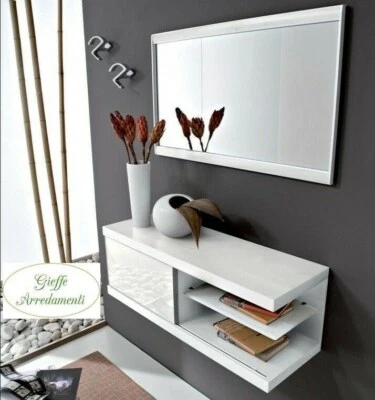 MOBILE INGRESSO KELLY CONSOLLE+SPECCHIO BIANCO/TORTORA ANTA VETRO + 2 APPENDINI - Immagine 1 di 4