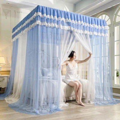 Mosquito Net Double Layer Yarn Landing Wedding Bed Dust Proof Bed Curtain Drapes - Image 1 of 4
