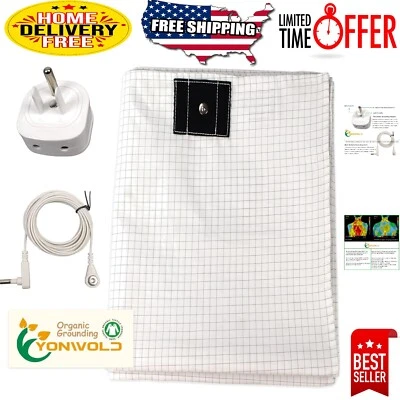 Folha de aterramento quadriculada 27x52 polegadas com 10% de fibra de prata para sono ideal - Imagem 1 de 4