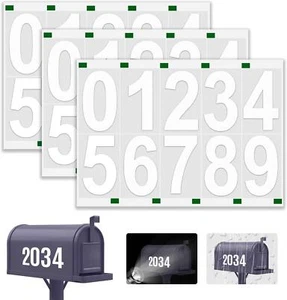Reflective Mailbox Numbers Sticker, 3 Sets Large 0-9 Self 3" * 3, white - Picture 1 of 24