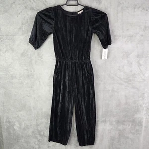 Girls Black Velour Quarter Sleeve Jumpsuit Cat & Jack Size M Medium (7/8) - Picture 1 of 16