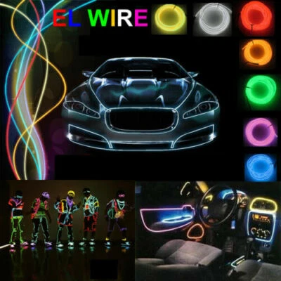 Party Decor Battery Operated EL Wire Neon Glow LED Car Light String Strip 3v - Image 1 of 4