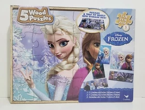 Juego de 5 rompecabezas de madera congelada de Disney en caja de almacenamiento de madera sellado - Imagen 1 de 4