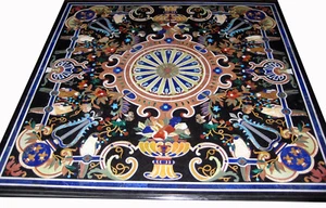 52" black Marble dining center Table Top semi precious stones inlay work - Picture 1 of 4